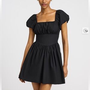 Square Neck Puff Sleeve Mini Dress with Pockets